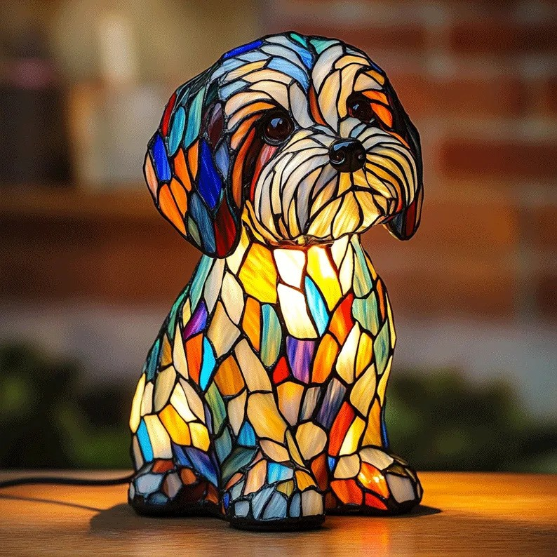 Lampada Decorativa Premium – Luminous Canine Companions in Stained Glass Light